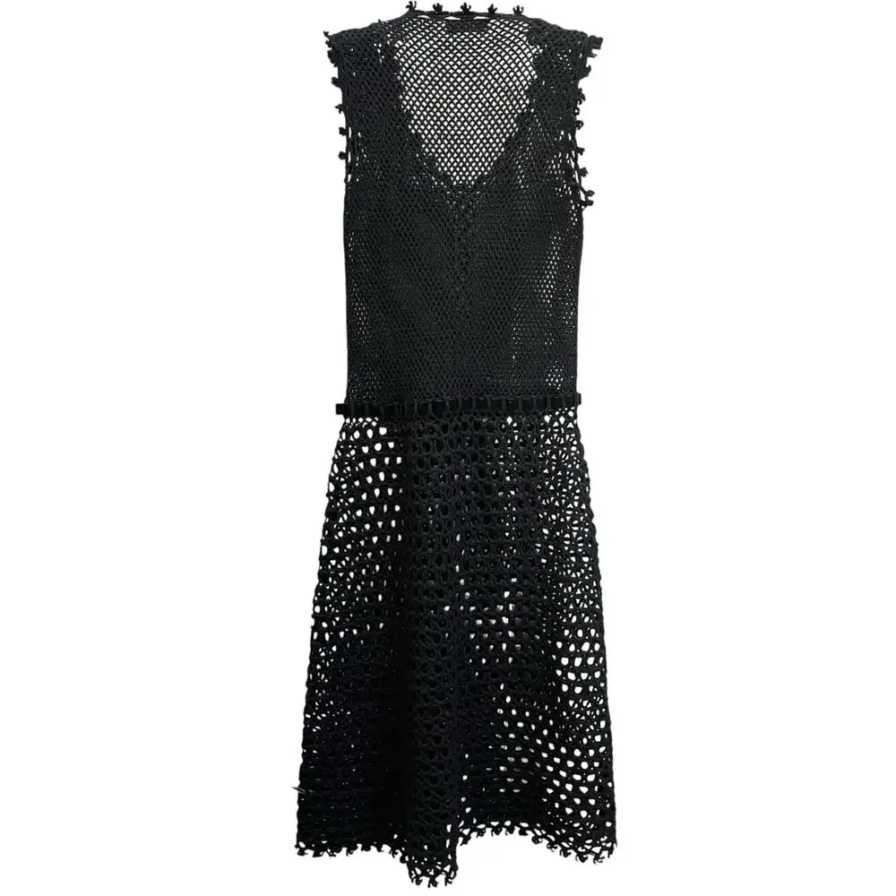 Moschino Cheap & Chic 90s Black Sheer Crochet Sleeveless Scoop Neck A-Line Dress